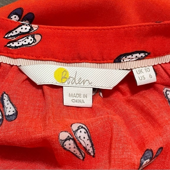 Boden Paris Blouse in Red with Ballet Flats Shoe Print Long Sleeve sz US 6 UK 10 - Picture 7 of 9